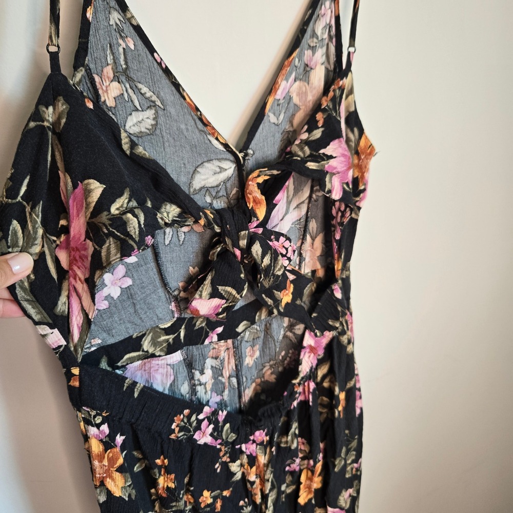 American Eagle Floral pantsuit Black Pink Orange Wide Leg Smocked Back Womens M - Picture 5 of 12